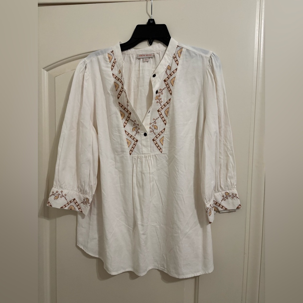 Knox Rose White Tunic with Brown Embroidery